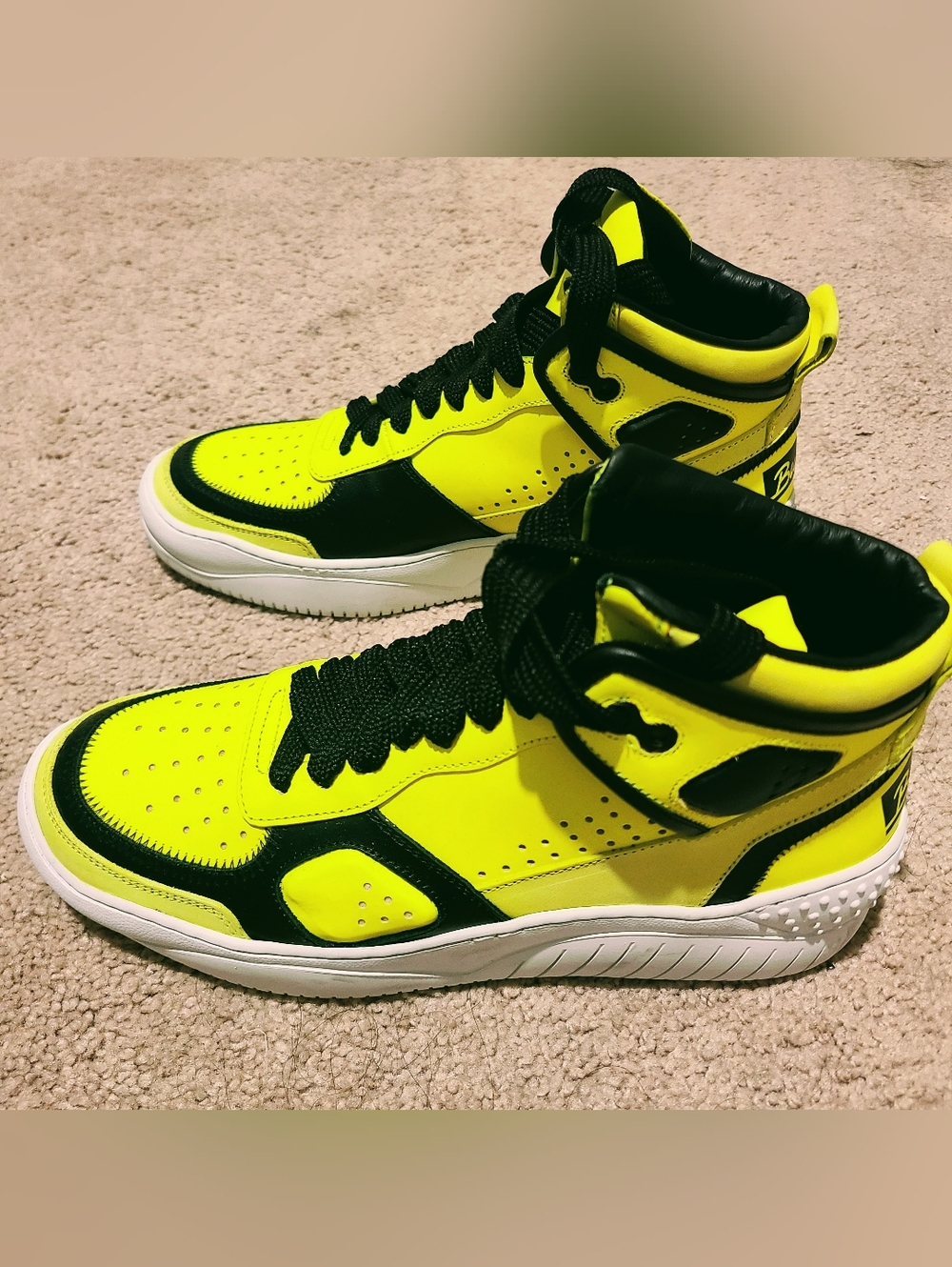 BUSCEMI Bright Neon Yellow & Black Basket High-Top Unisex Mens Sneakers - Picture 4 of 5